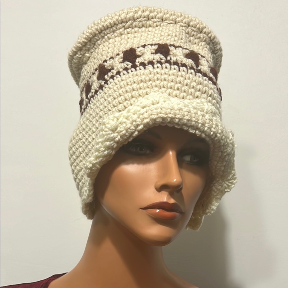 Handmade Cream and Brown Crochet Hat